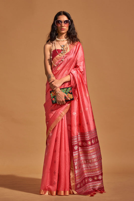 Pink Woven Silk Saree-ZB140527_1