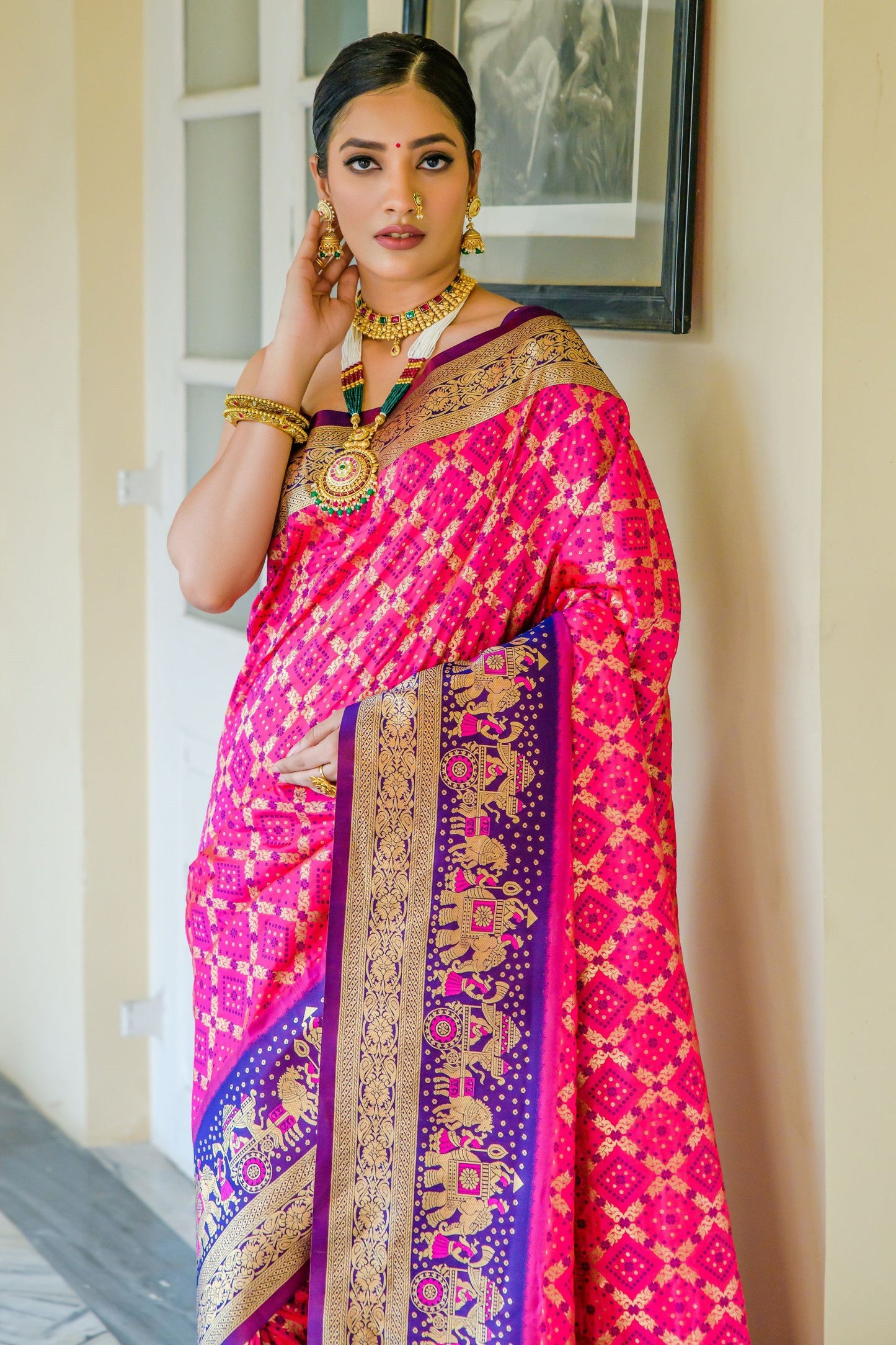 Pink Bandhani Silk Saree-ZB130504_2