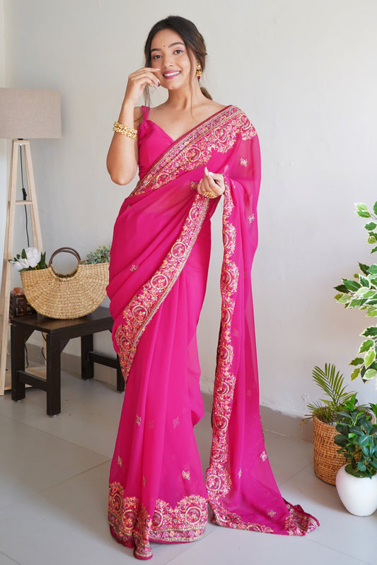 Pink Embroidered Georgette Saree-ZB131123_1