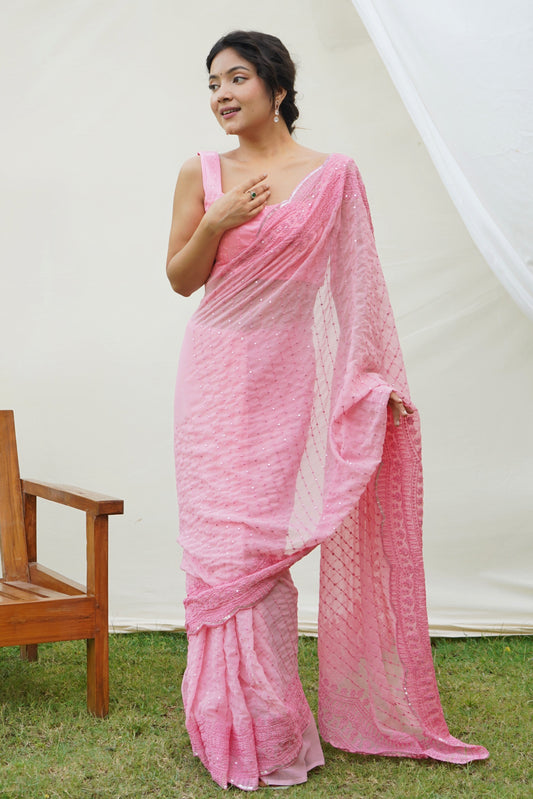 Pink Embroidered Georgette Saree-ZB131149_1