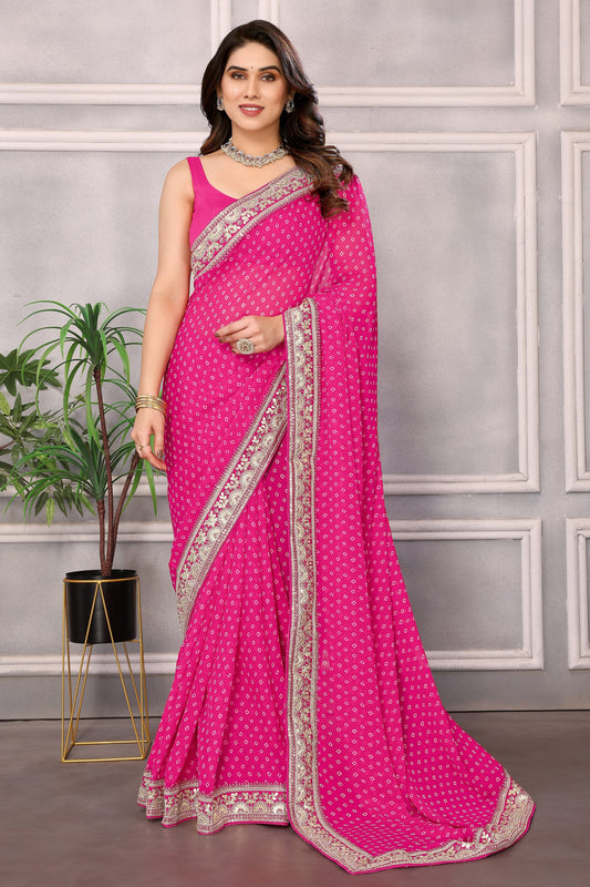 Pink Embroidered Georgette Saree-ZB131290_1
