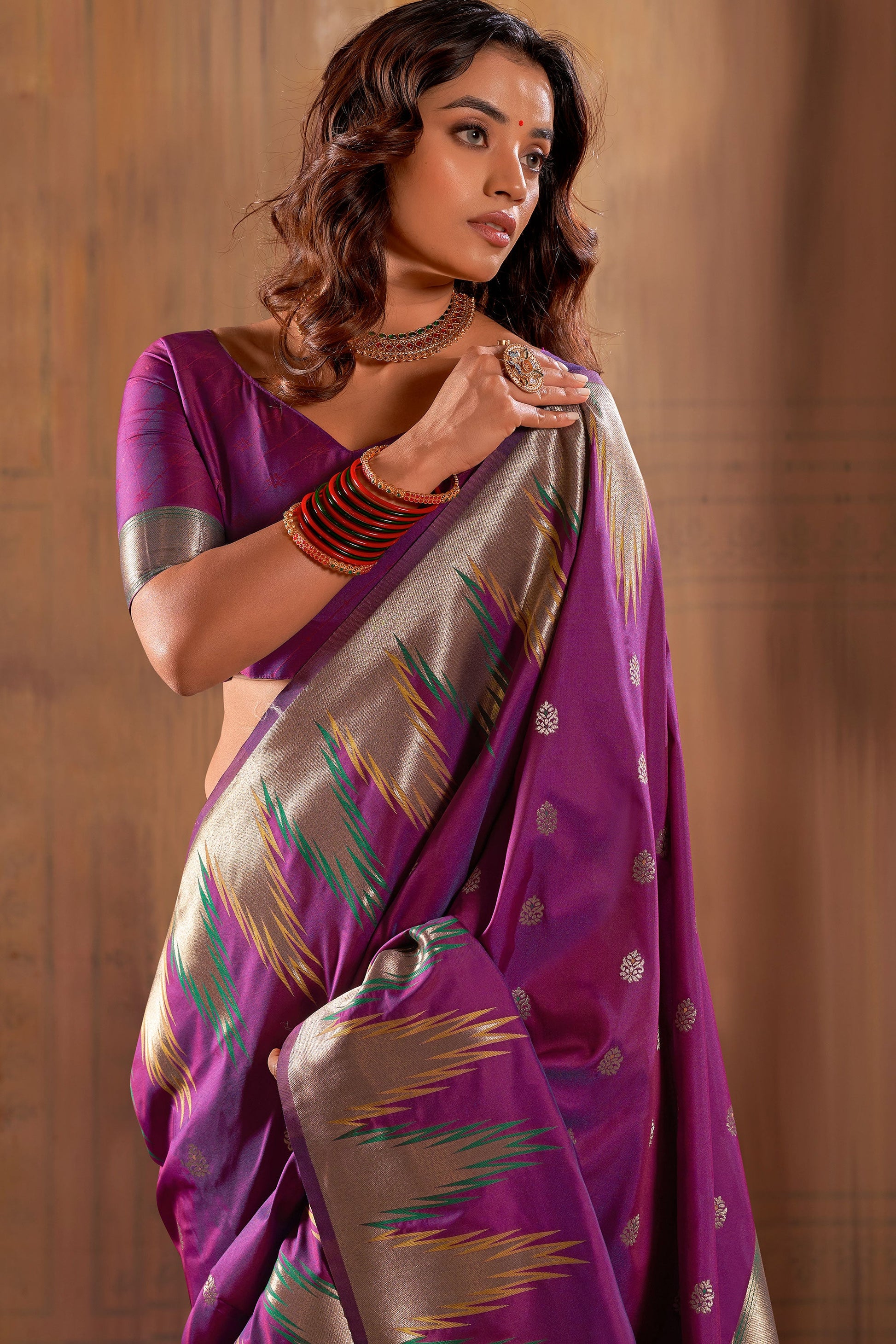 Purple Banarasi Silk Saree-ZB130802_2