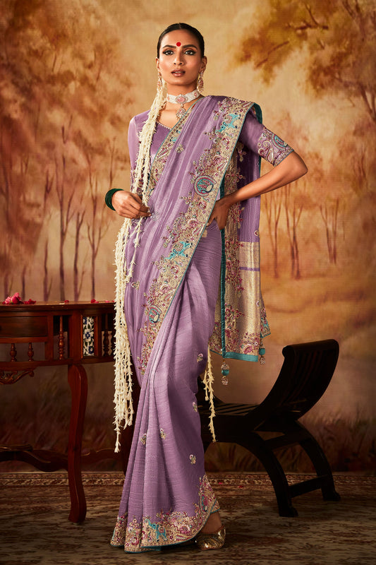 Purple Embroidered Silk Saree-ZB130707_1