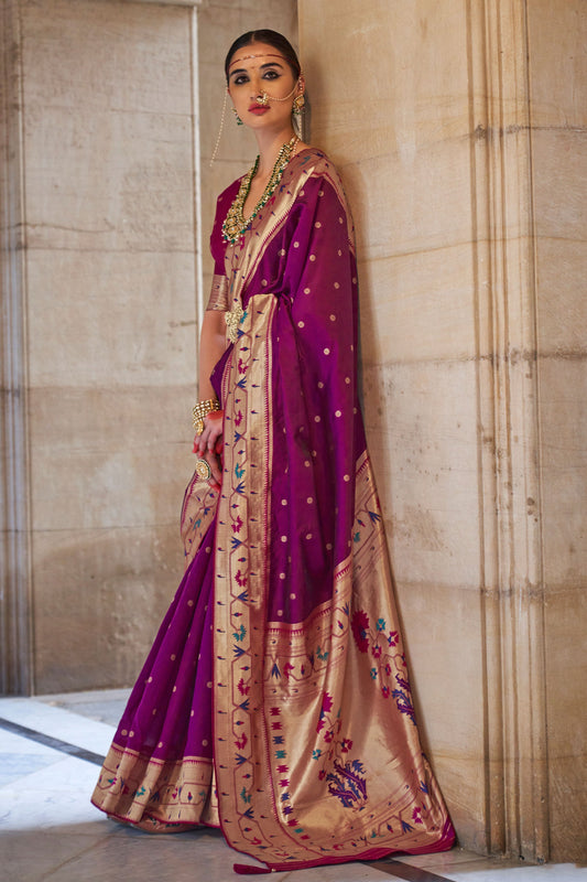 Purple Woven Paithani Silk Saree-ZB130985_1