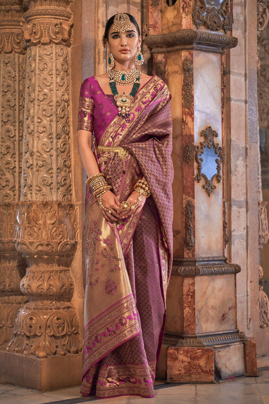 Purple Woven Paithani Silk Saree-ZB130991_1