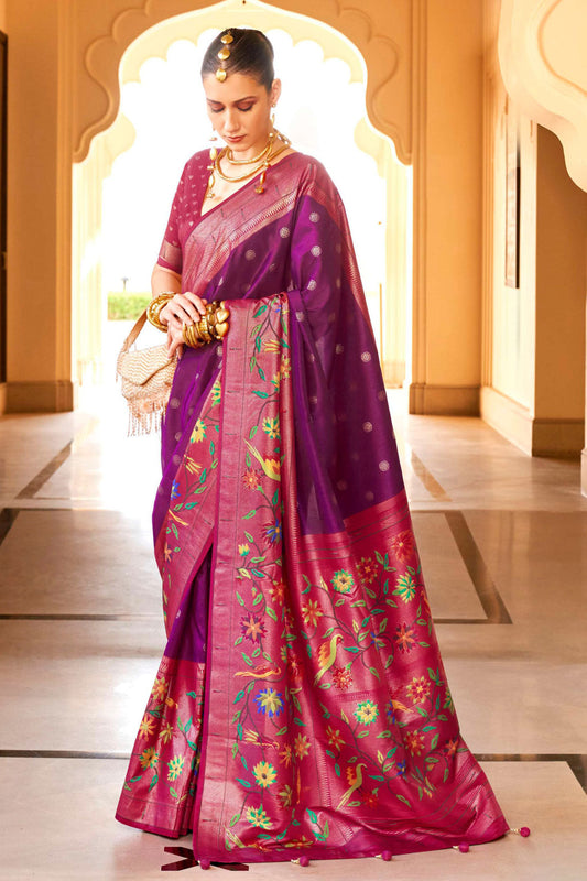 Purple Woven Paithani Silk Saree-ZB131178_1