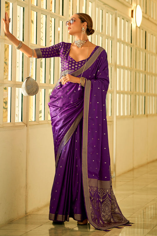 Purple Woven Satin Silk Saree-ZB131200_1