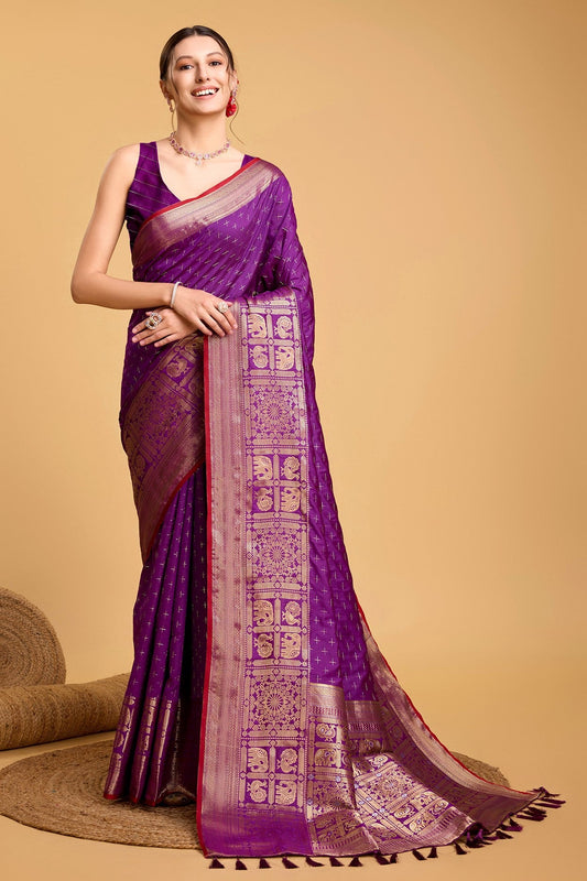 Purple Woven Silk Saree-ZB130536_1