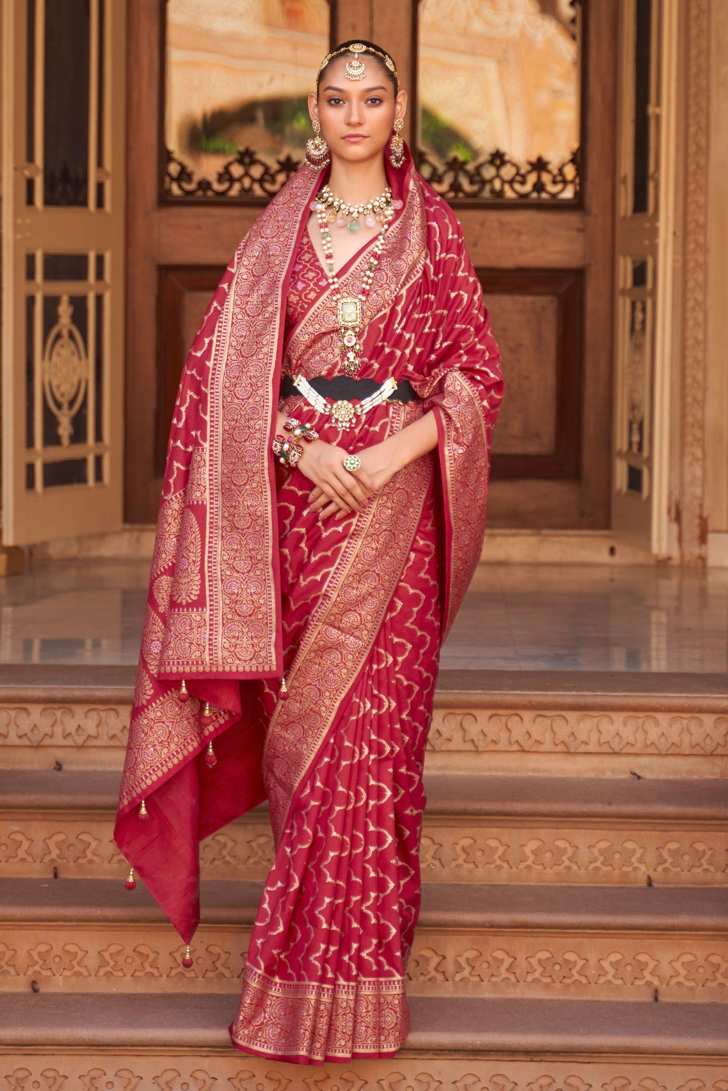 Red Banarasi Silk Saree-ZB130832_2