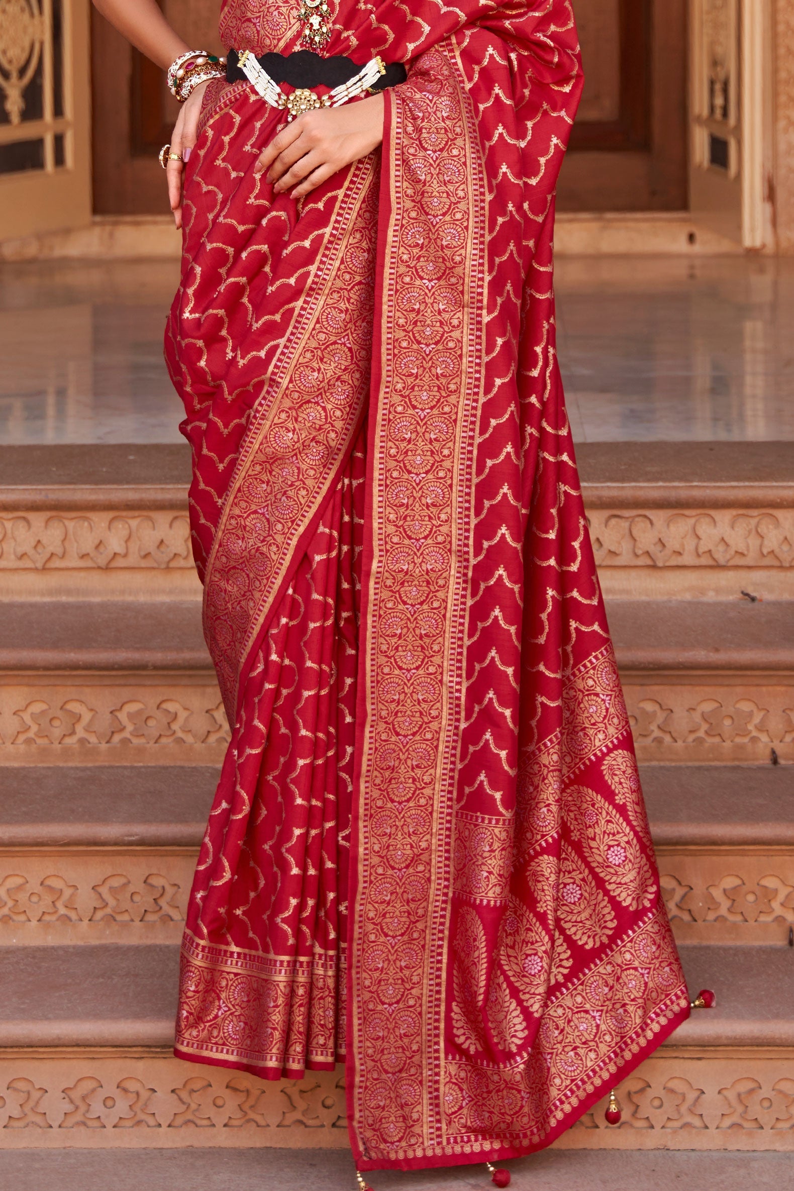 Red Banarasi Silk Saree-ZB130832_3