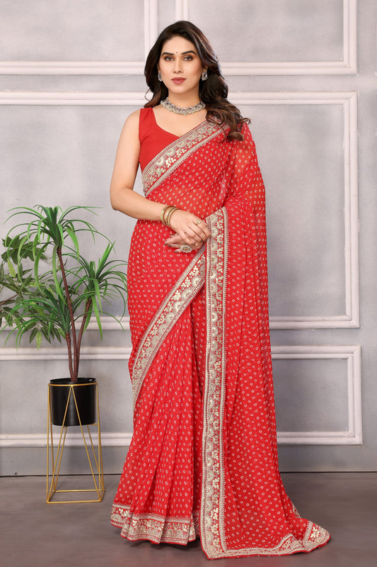 Red Embroidered Georgette Saree-ZB131288_1