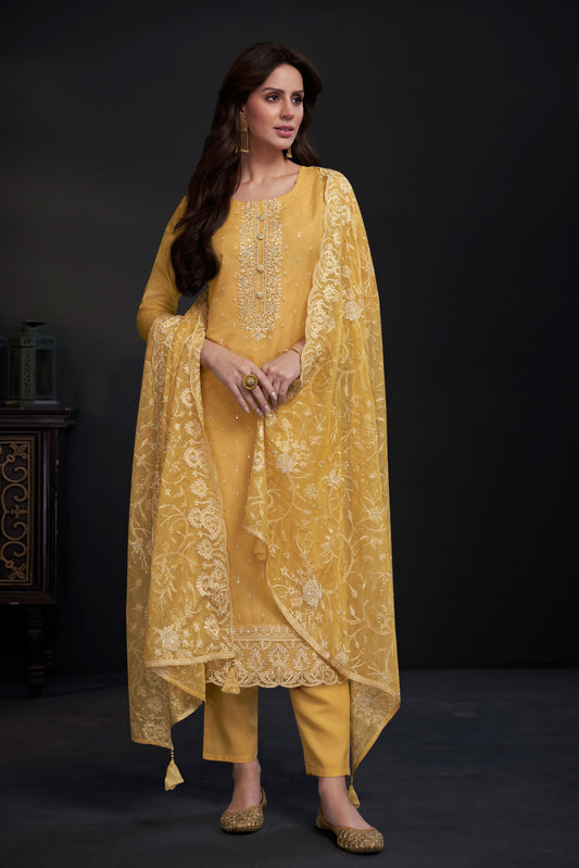 Yellow Embroidered Organza Salwar Suit-ZBSS100031_1