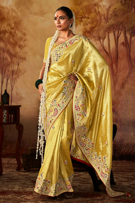 Golden Yellow Embroidered Silk Saree-ZB130711_1