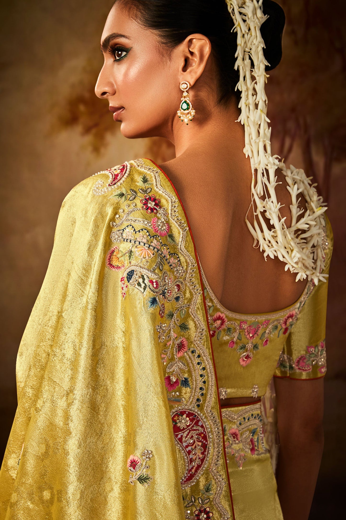 Golden Yellow Embroidered Silk Saree-ZB130711_3
