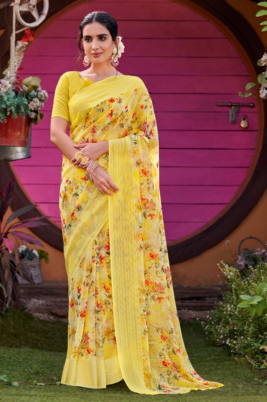 Yellow Printed Georgette Saree-ZB130935_1
