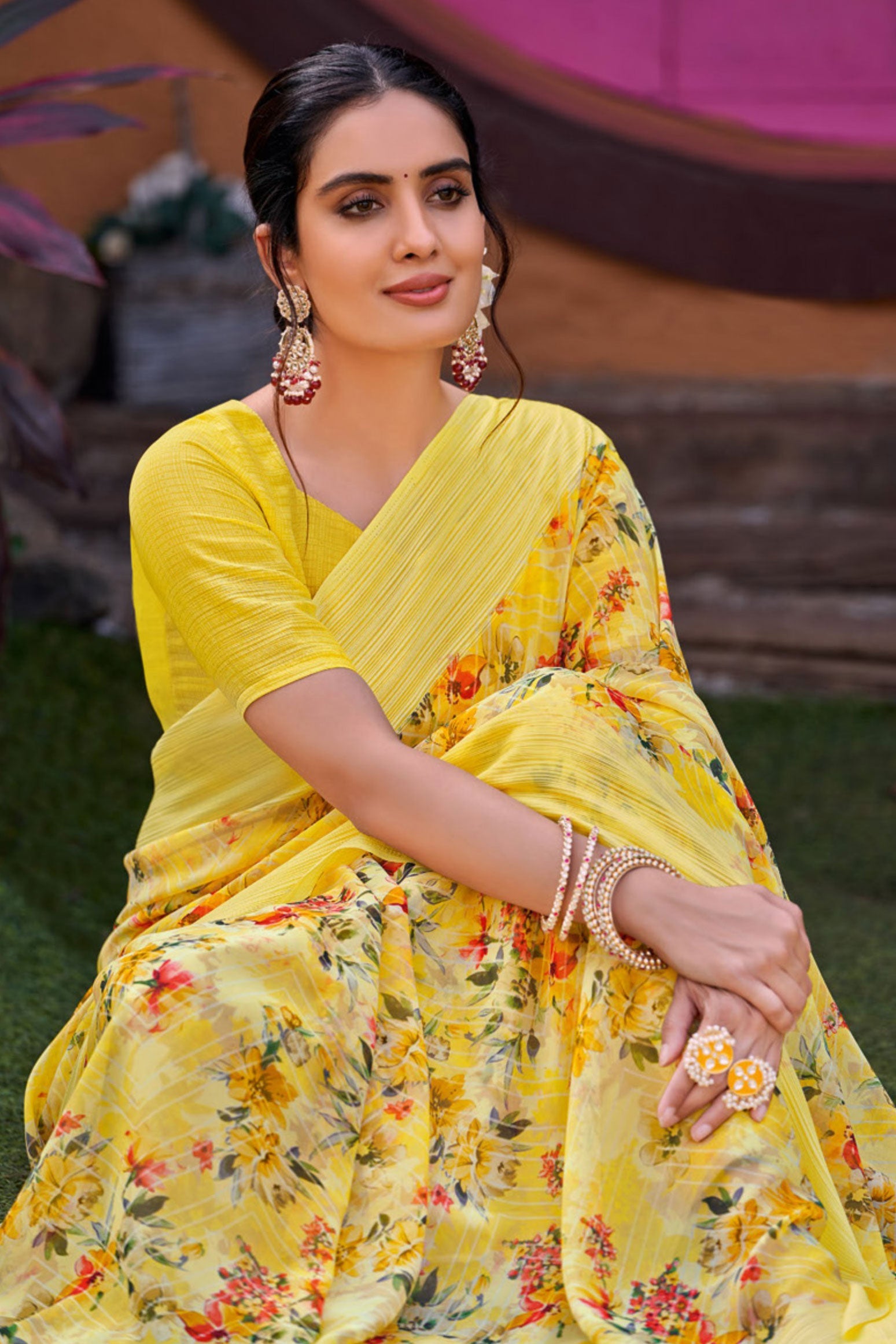 Yellow Printed Georgette Saree-ZB130935_2