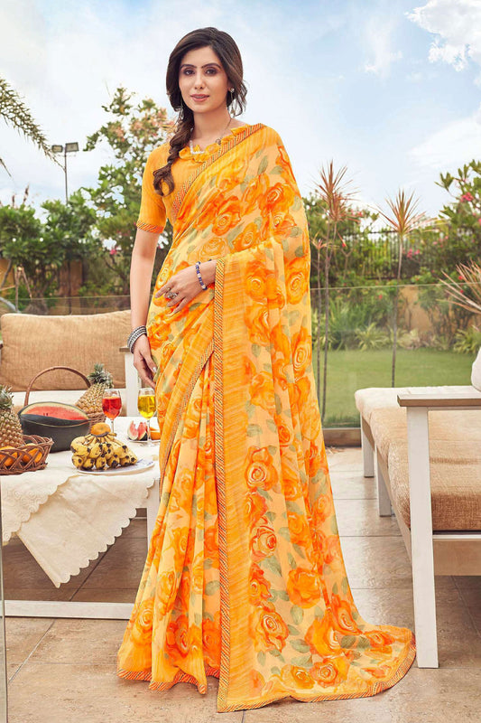 Yellow Printed Georgette Saree-ZB130942_1