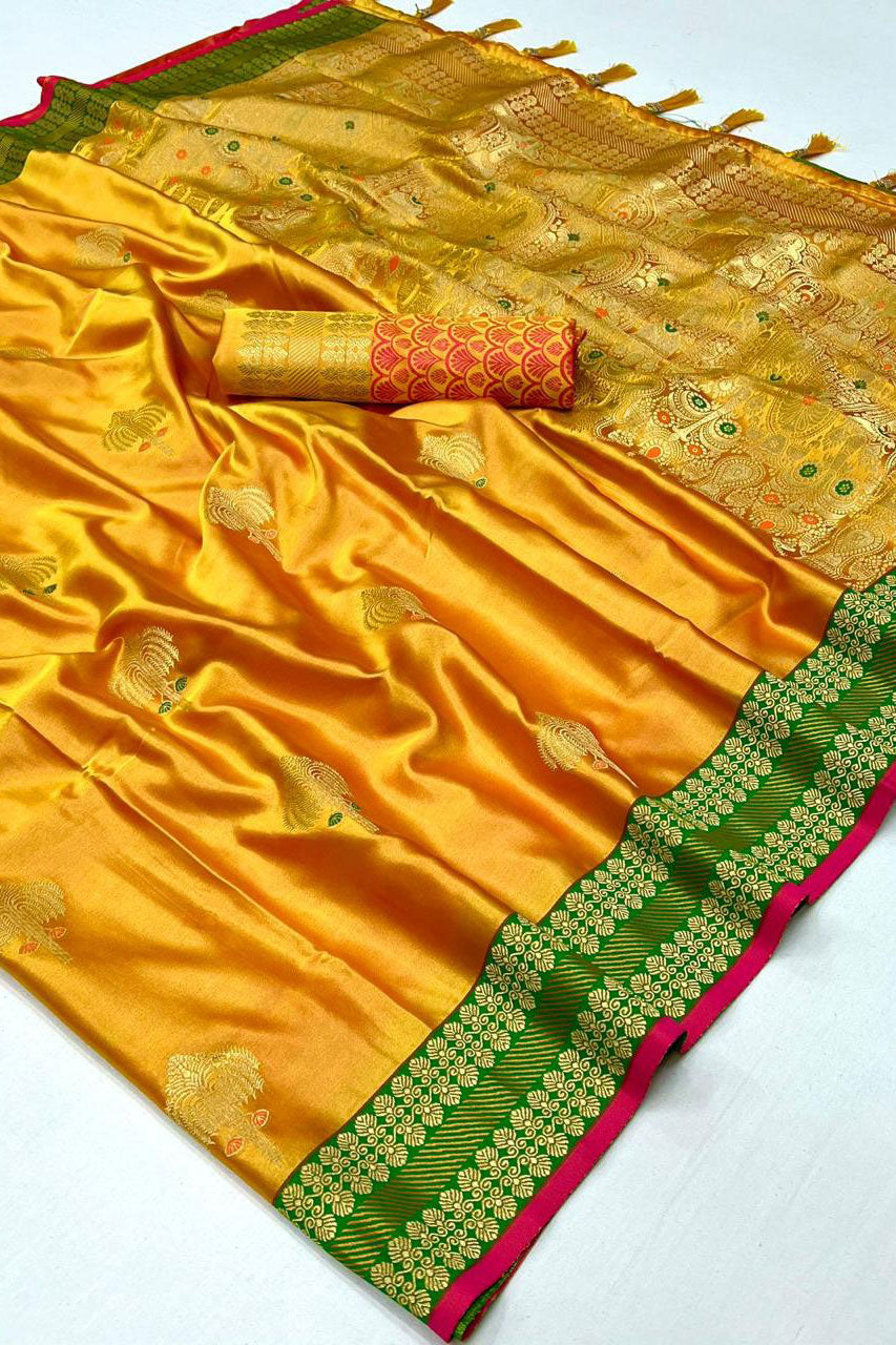 Yellow Woven Satin Silk Saree-ZB130609_3