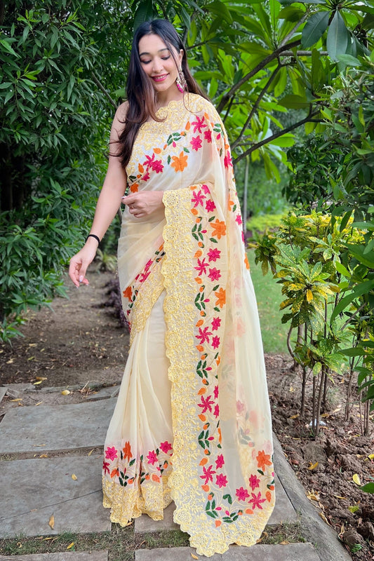 Yellow Embroidered Georgette Saree-ZB131138_1
