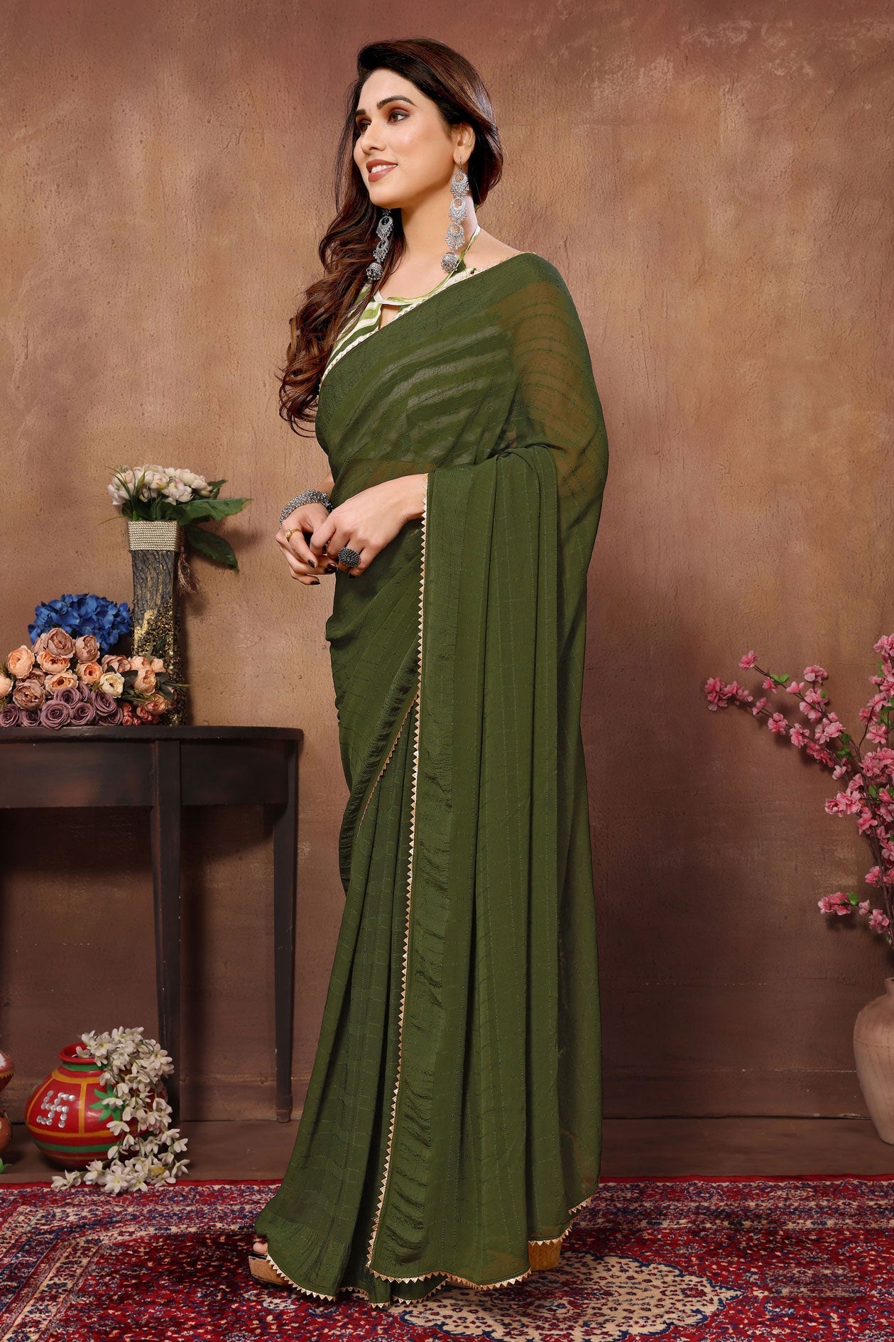 Green  Readymade Georgette Saree-ZB130427-2