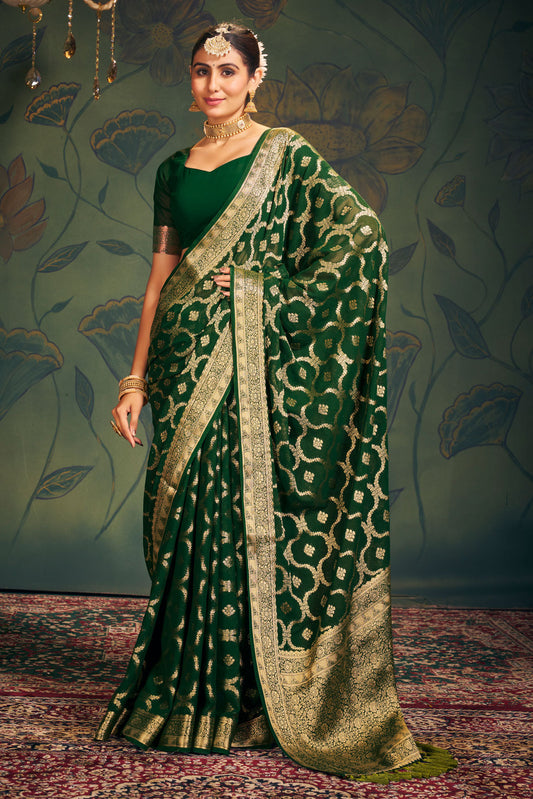 Green Georgette Banarasi Saree-ZB130288-1