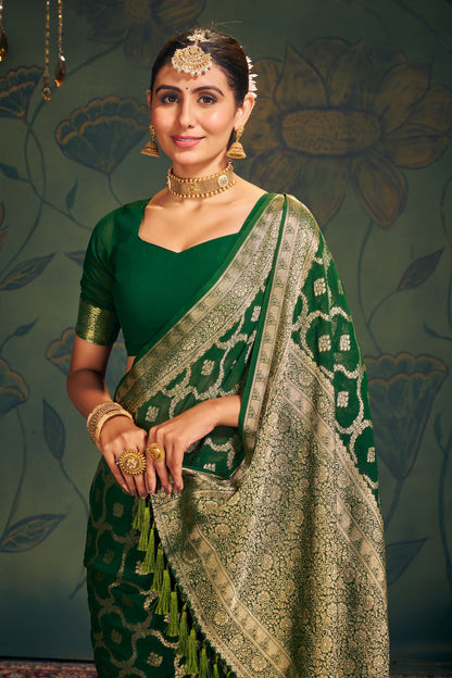 Green Georgette Banarasi Saree-ZB130288-2