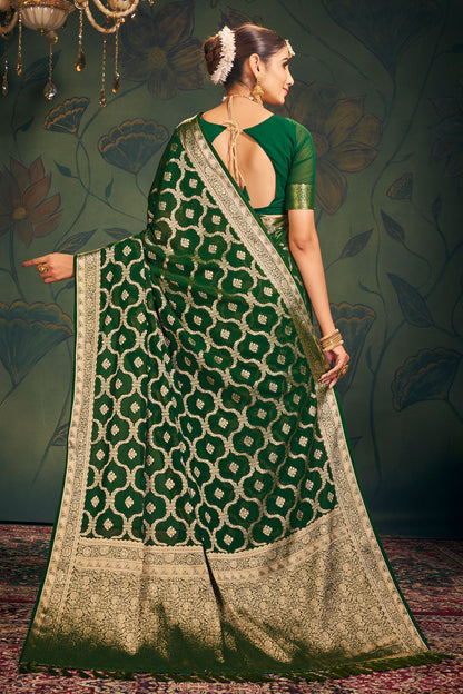 Green Georgette Banarasi Saree-ZB130288-3