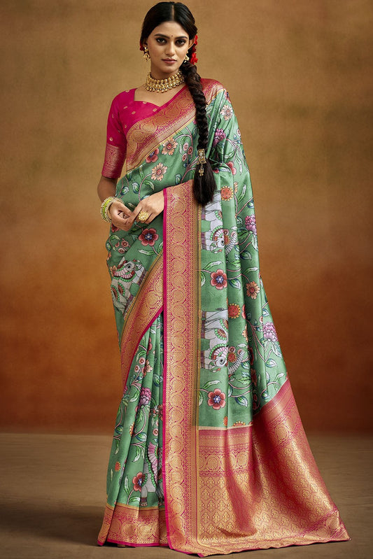 Green Banarasi Silk Saree-ZB130430_1