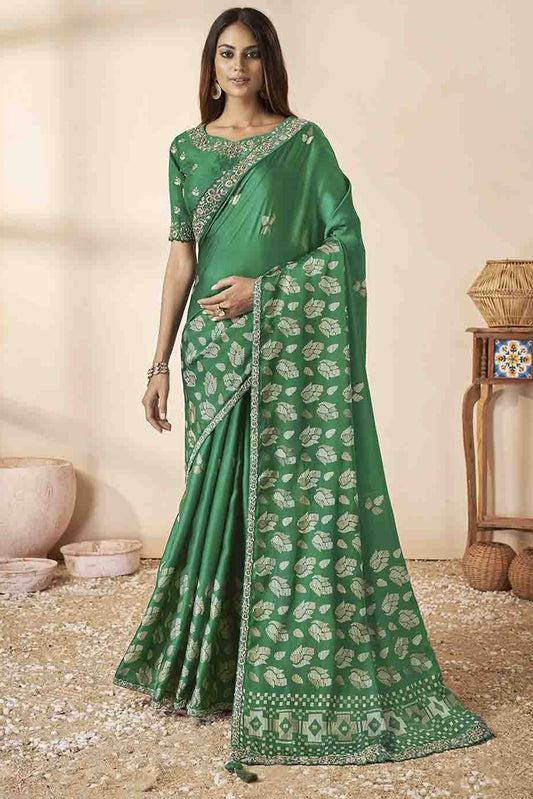 Green Embroidered Silk Saree-ZB130439_1