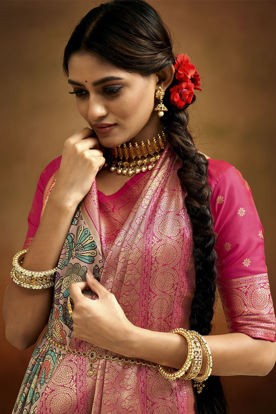 Multicolor Banarasi Silk Saree-ZB130436_2