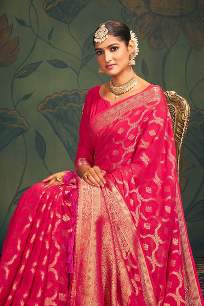 Pink Georgette Banarasi Saree-ZB130289-2