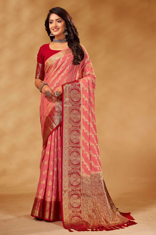 Pink Georgette Banarasi Saree-ZB130292-1