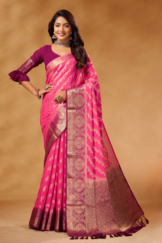 Pink Georgette Banarasi Saree-ZB130293-1