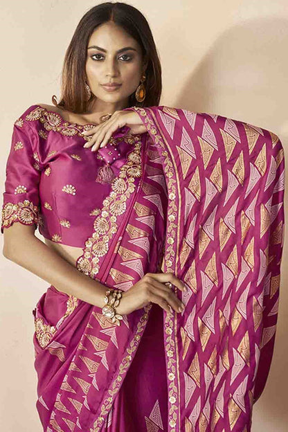 Pink Embroidered Silk Saree-ZB130441_2