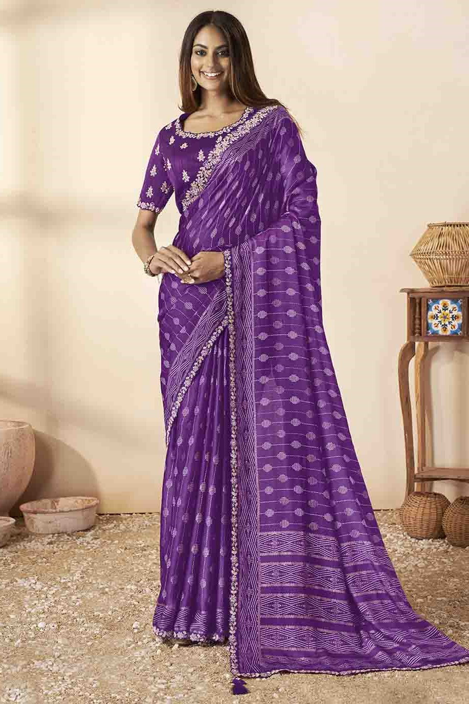 Purple Embroidered Silk Saree-ZB130440_1