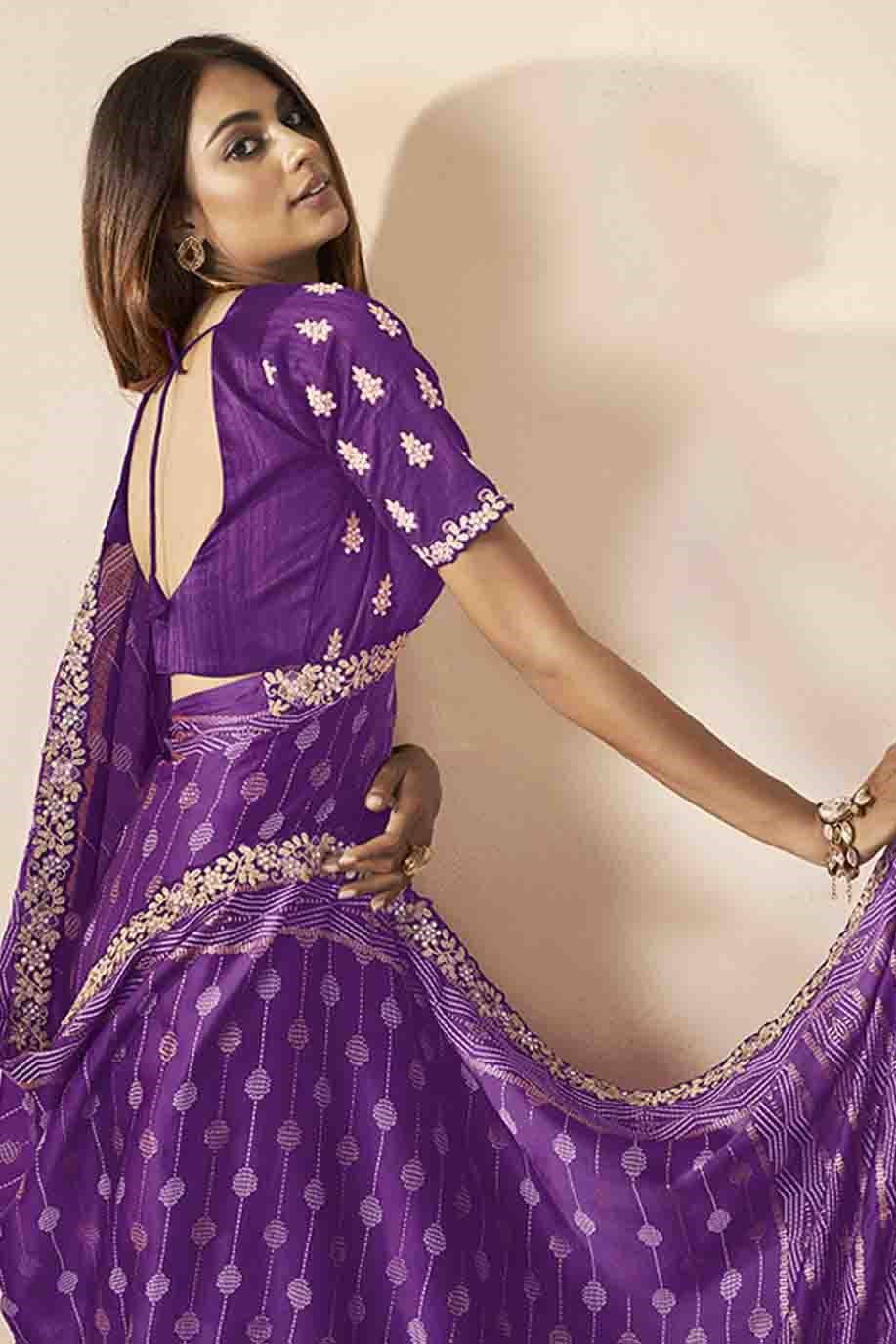Purple Embroidered Silk Saree-ZB130440_2