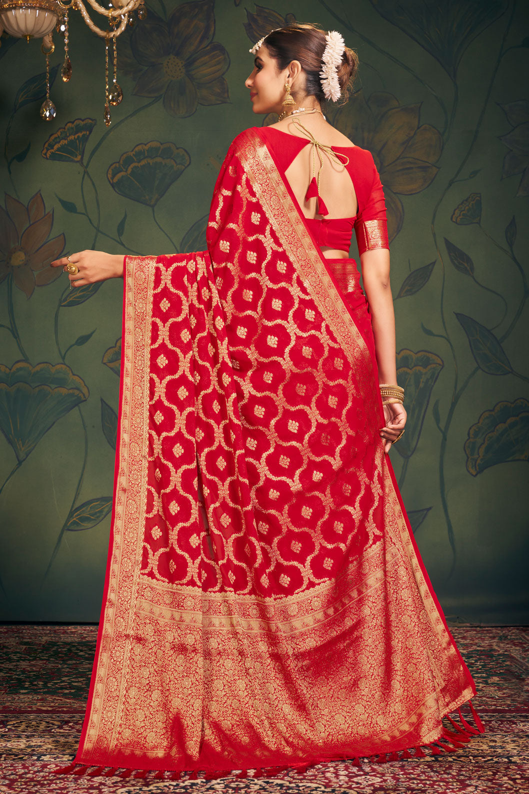 Red Georgette Banarasi Saree-ZB130290-3