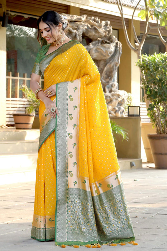 Yellow Banarasi Saree-ZB130415-1