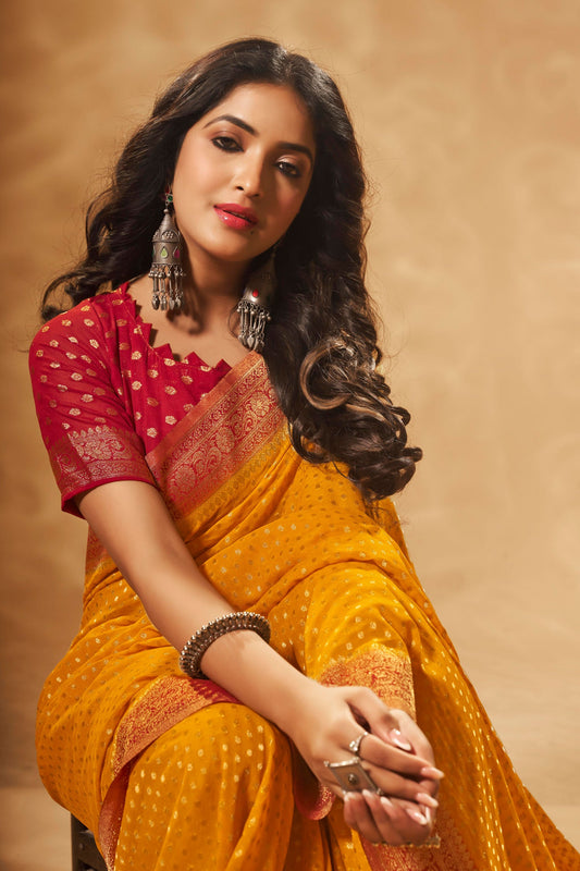 Yellow Georgette Banarasi Saree-ZB130296-1