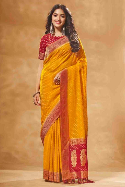 Yellow Georgette Banarasi Saree-ZB130296-3