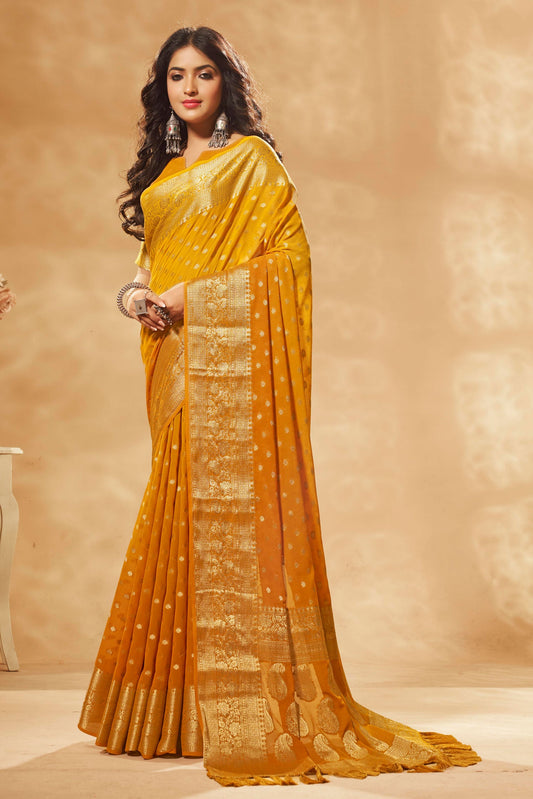 Yellow Georgette Banarasi Saree-ZB130303-1