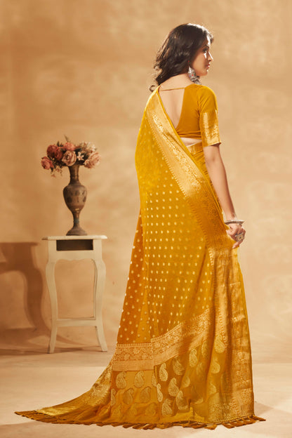 Yellow Georgette Banarasi Saree-ZB130303-2