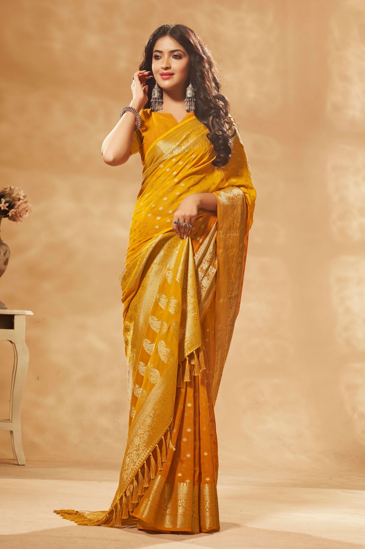 Yellow Georgette Banarasi Saree-ZB130303-3