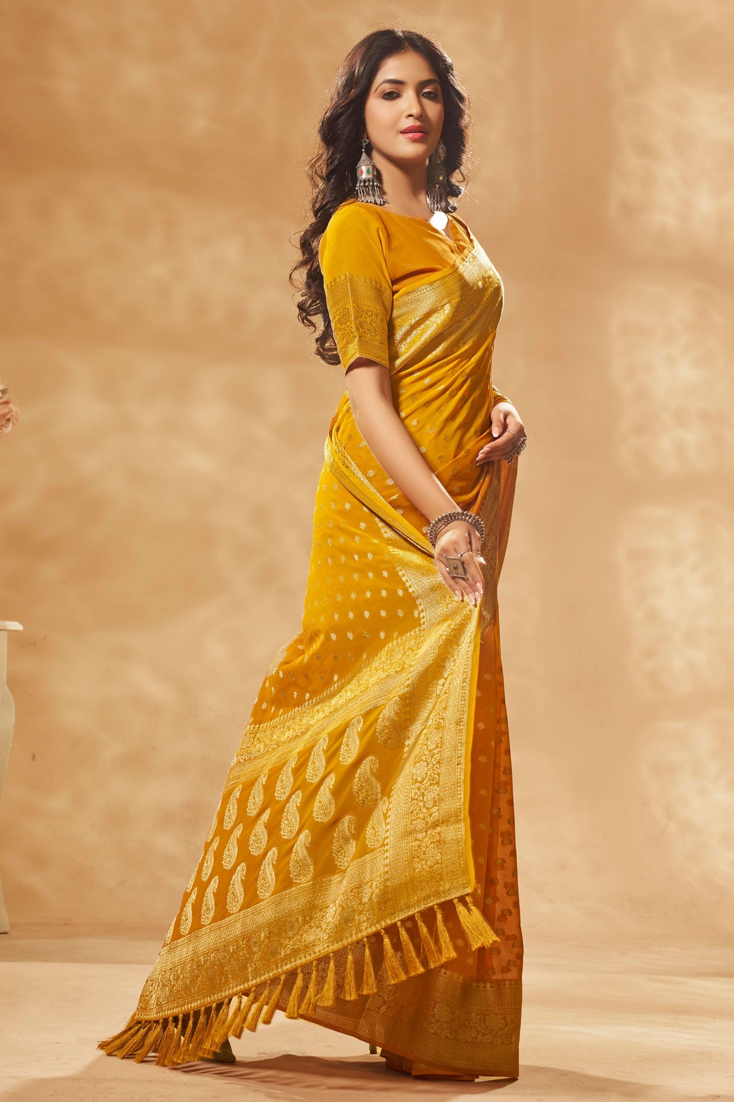 Yellow Georgette Banarasi Saree-ZB130303-4