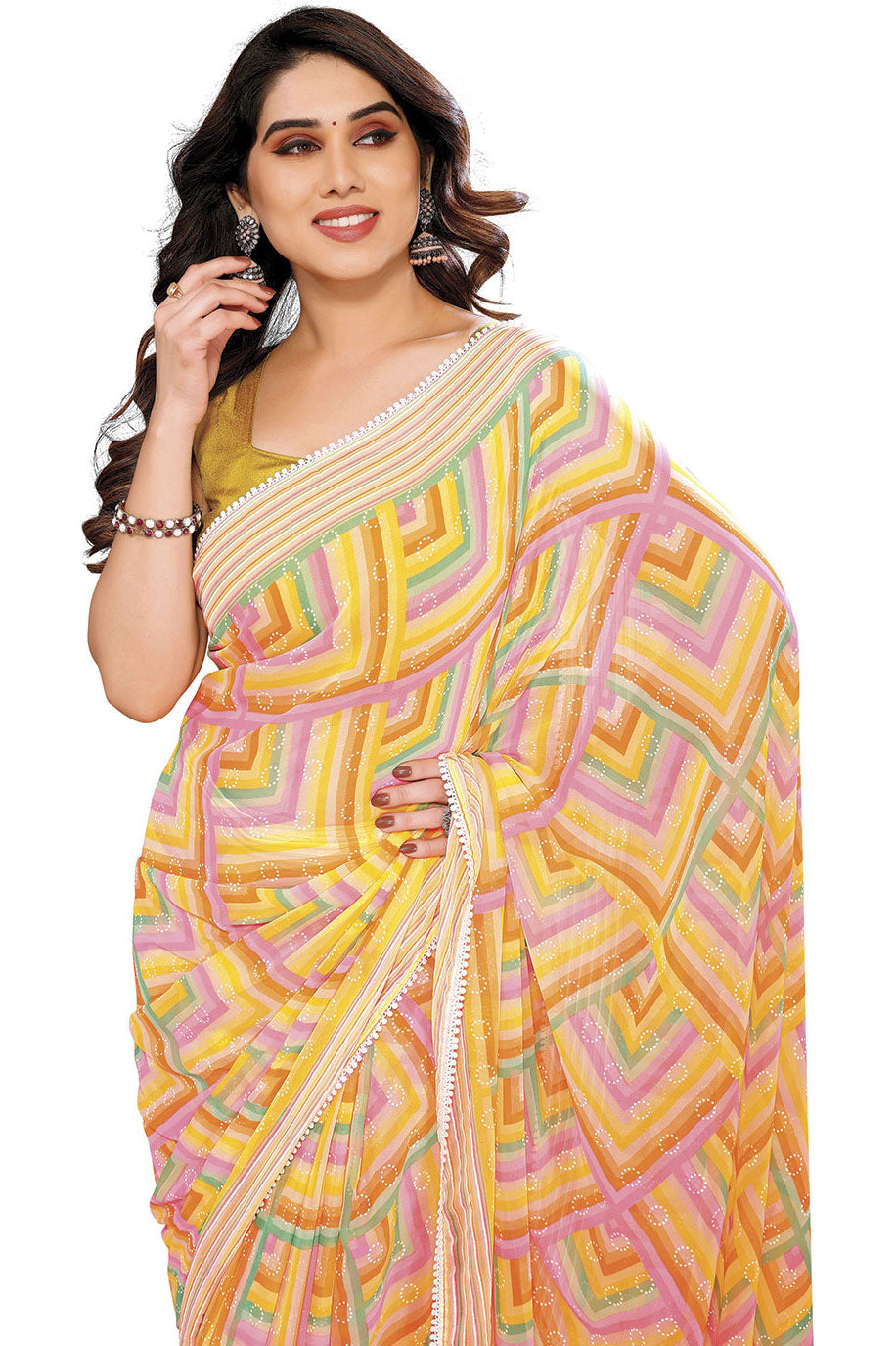 Yellow Readymade Georgette Saree-ZB130406-2