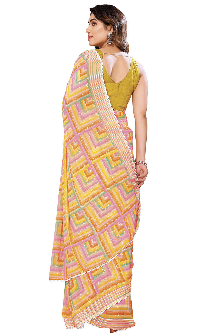 Yellow Readymade Georgette Saree-ZB130406-3
